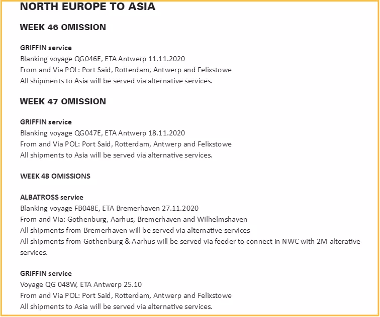 地中海海运北欧-亚洲航线停航计划