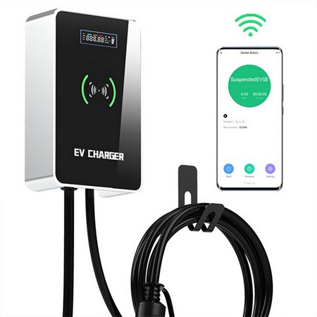 22Kw Ev Charger Fee Shows Live Charging Current, Voltage, 