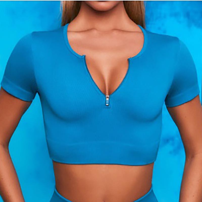 Quarter Zip Crop Top Short Sleeve