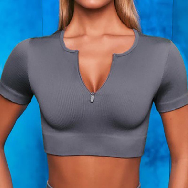 Quarter Zip Crop Top Short Sleeve