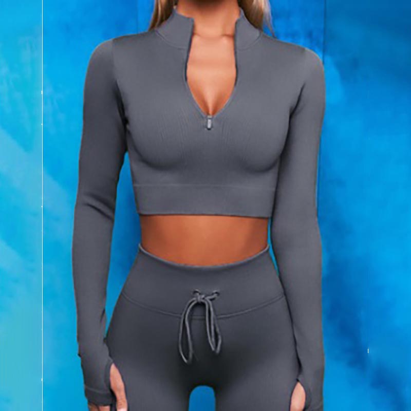 Quarter Zip Crop Top Long Sleeve