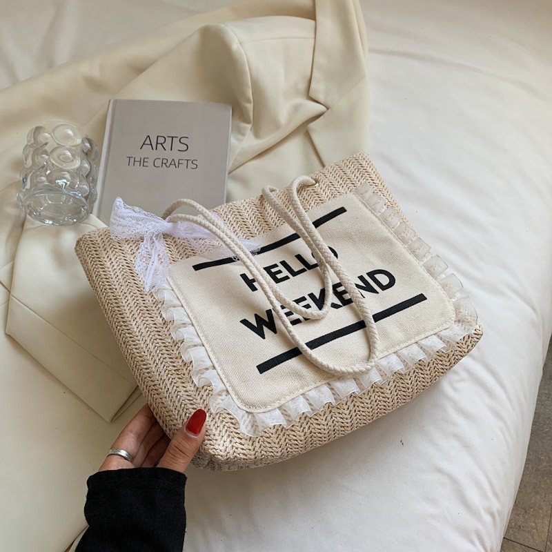 Casual Design Woven Canvas Tote Bag Summer Simple Portable Tote Bag