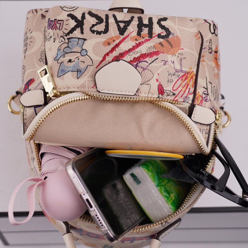 Leather Custom Printed Cartoon Student Backpack Cute Casual Bag