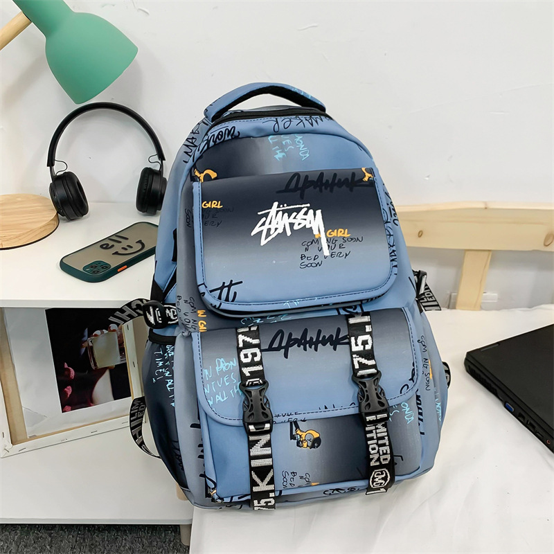 New Personality Graffiti Backpack Trendy Casual Schoolbag Nylon Waterproof Computer Backpack For Middle School Students