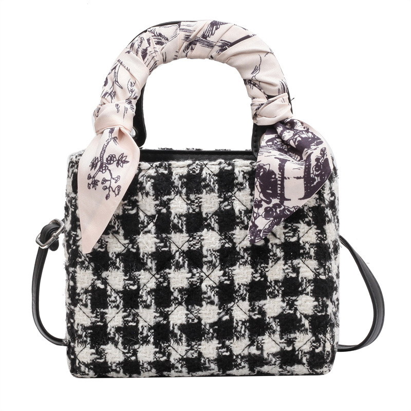 Plaid Plush Women's Small Square Bag Fresh Lady Handbag
