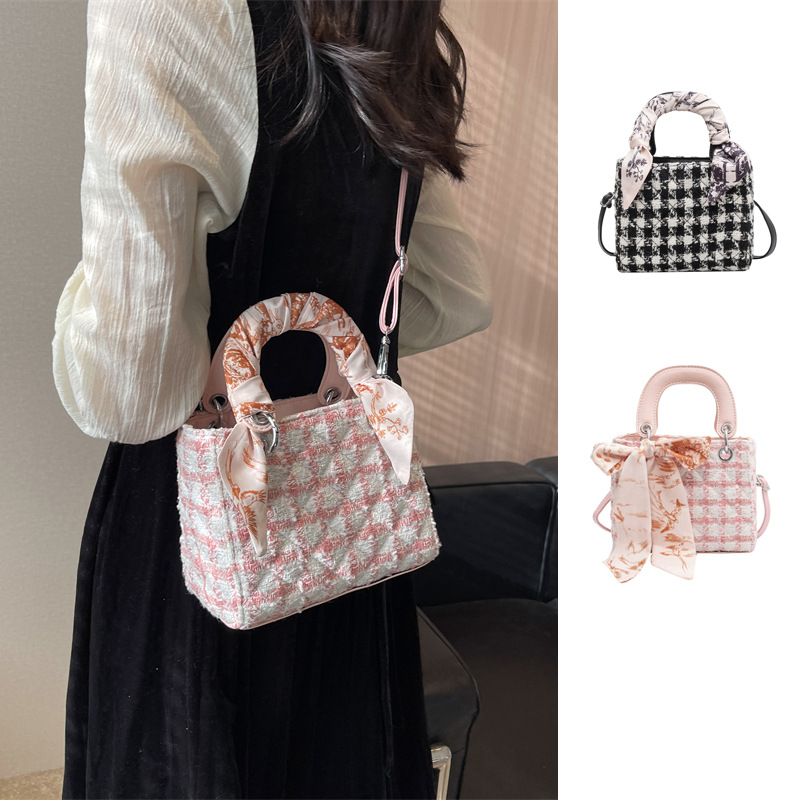 Plaid Plush Women's Small Square Bag Fresh Lady Handbag