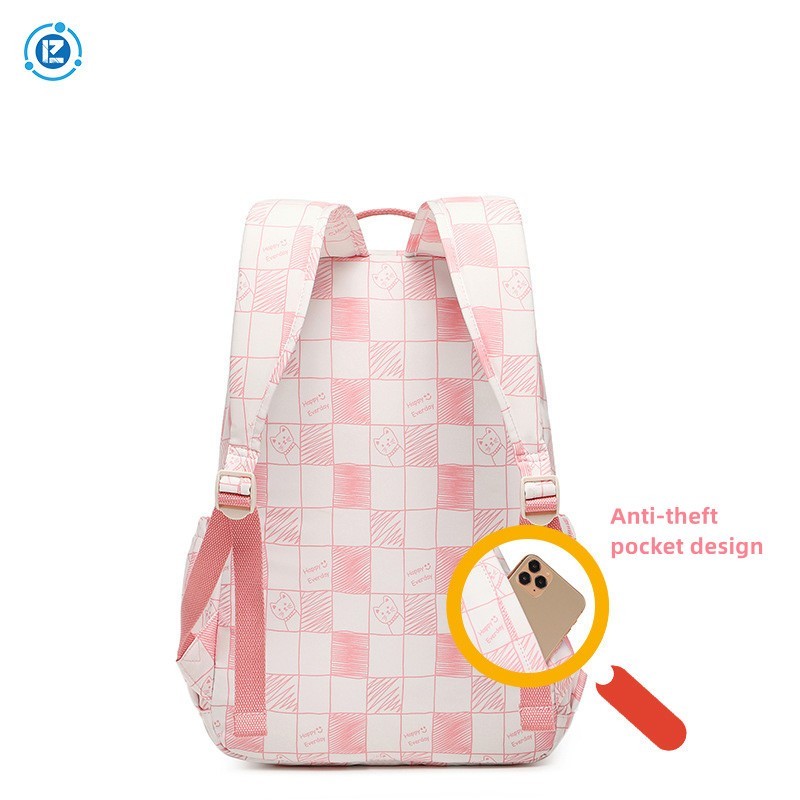 Plaid Soft Polyester School Bags 20L Middle School Student Backpack