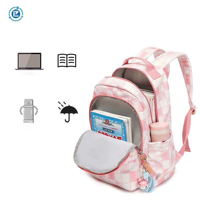 Plaid Soft Polyester School Bags 20L Middle School Student Backpack