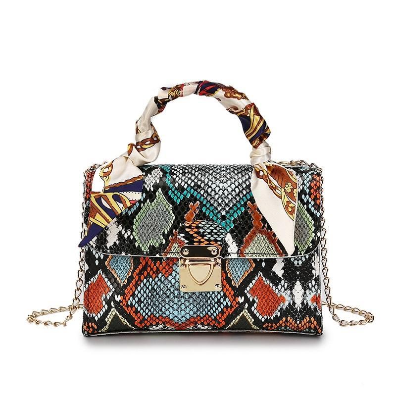 Amazon Cheapy Shoulder Bag Snake Skin Pattern For Ladies Designer Handbag With Scarf