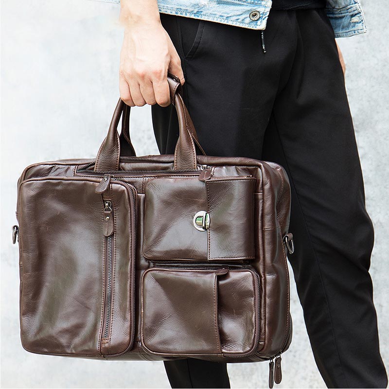 New Leather Briefcase Cowhide 16 Inch Laptop Business Multifunctional Handbag For Men
