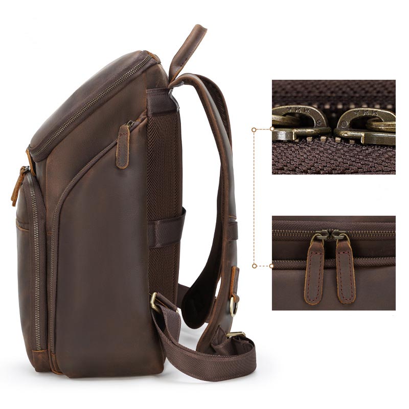 Leather Business Men's Retro Backpack 15.6 Inch Laptop Backpack Casual Travel Bag