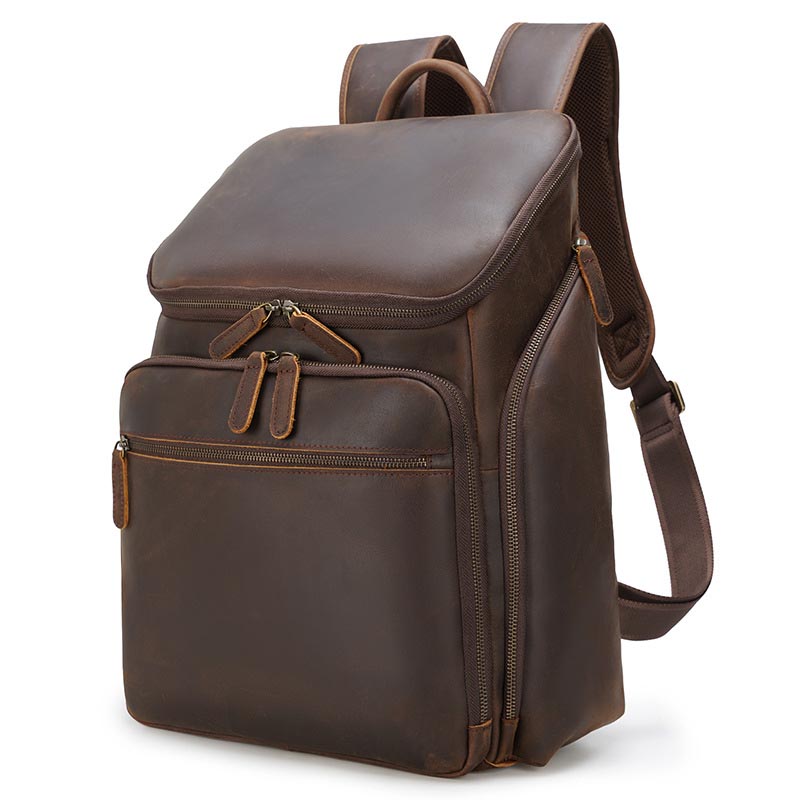 Leather Business Men's Retro Backpack 15.6 Inch Laptop Backpack Casual Travel Bag