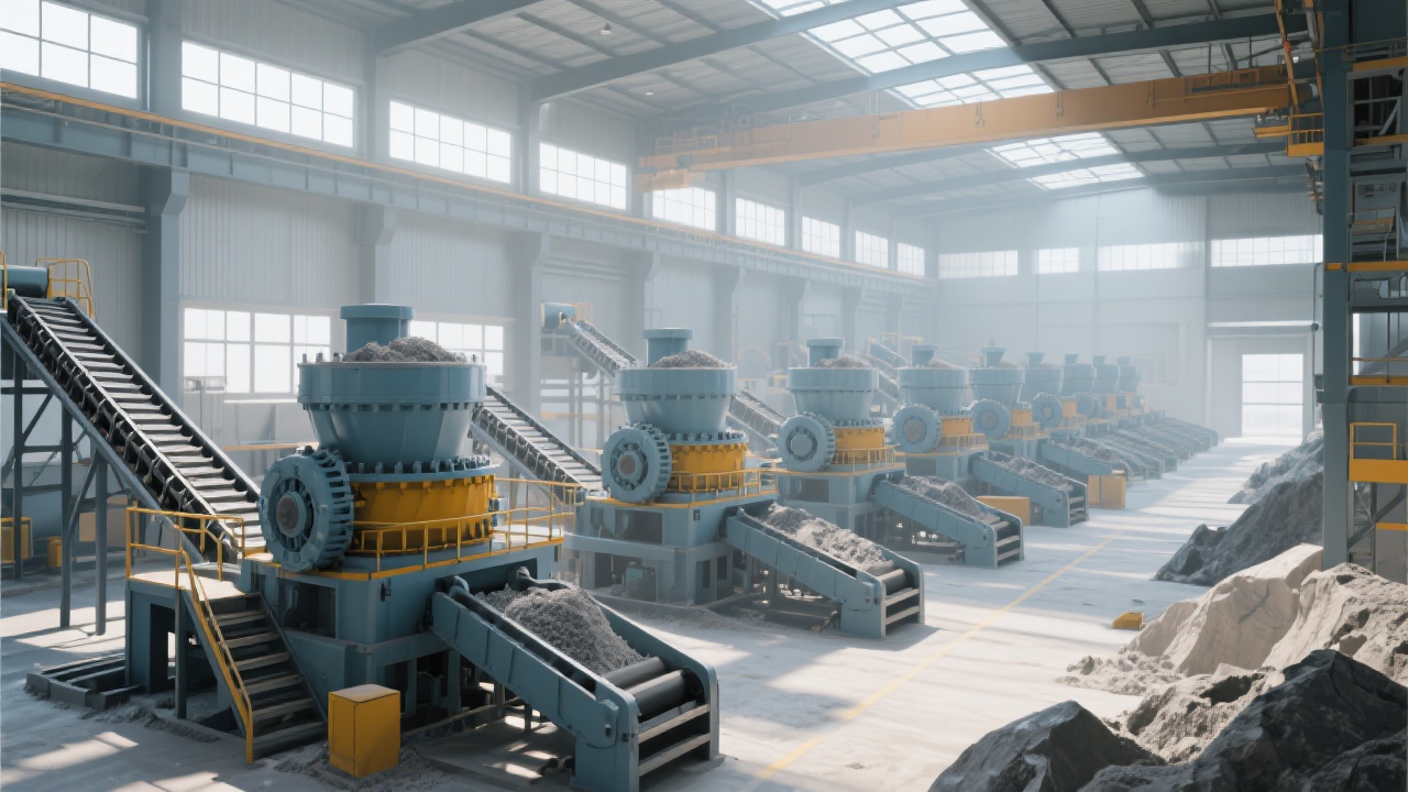 3D technical illustration of PEW jaw crusher’s V-shaped crushing chamber highlighting geometric parameters
