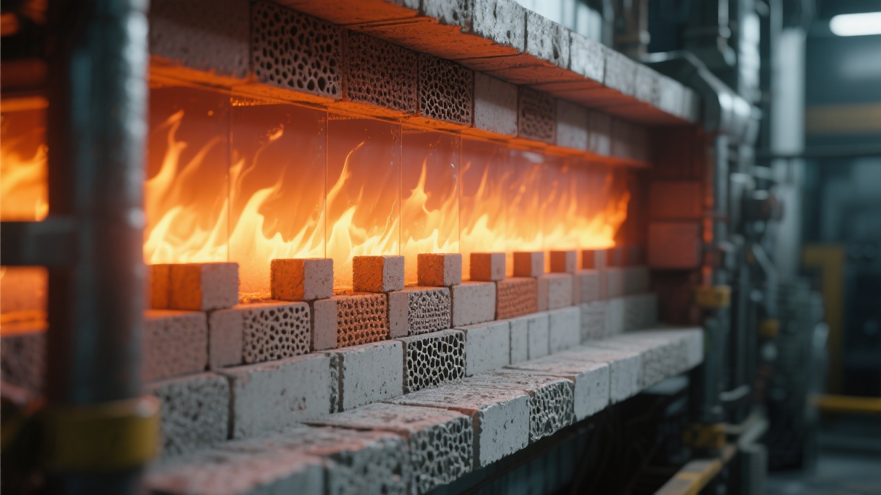 Magnesia-Zirconia brick installed in a high-temperature glass furnace environment showcasing excellent structural integrity