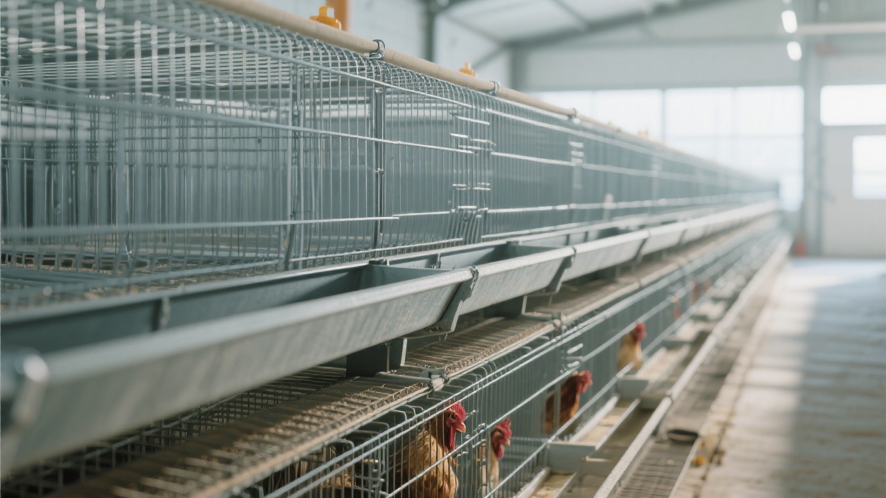 Detalle del sistema de ventilación de la jaula de gallinas ponedoras