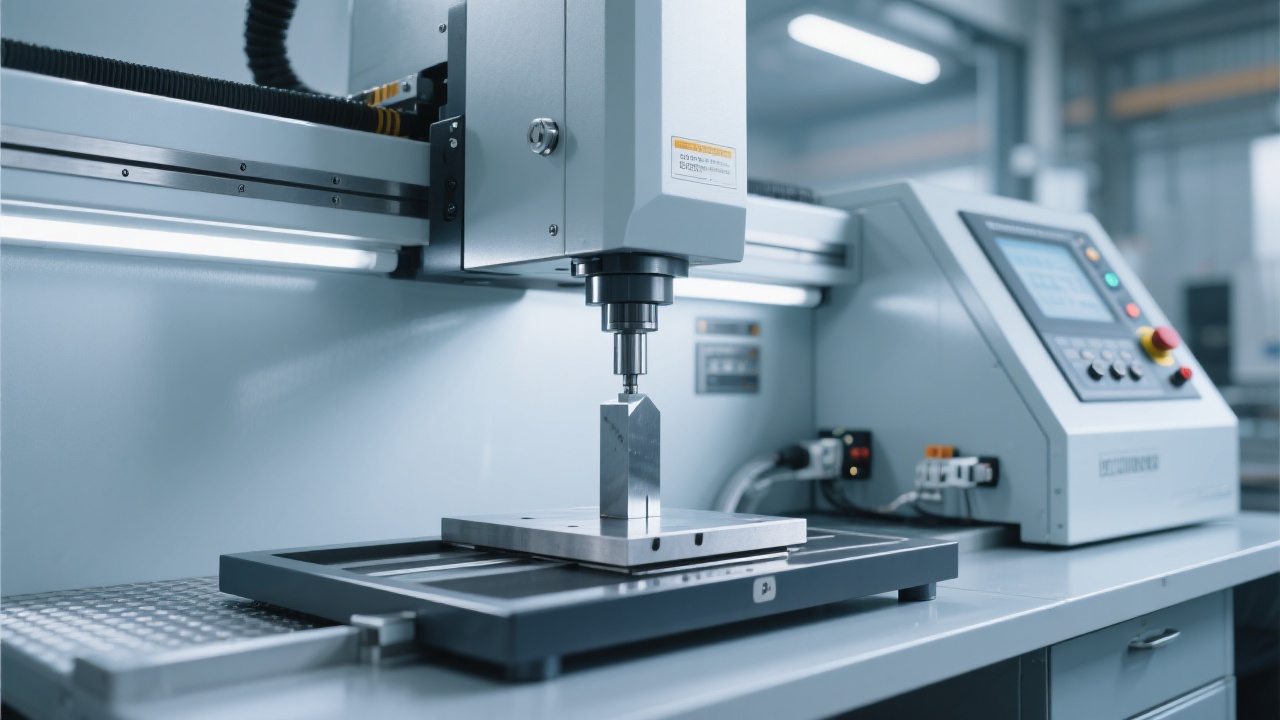 3D Mobile Bridge CMM in operation with calibration sphere visible, showing smooth movement along X-axis