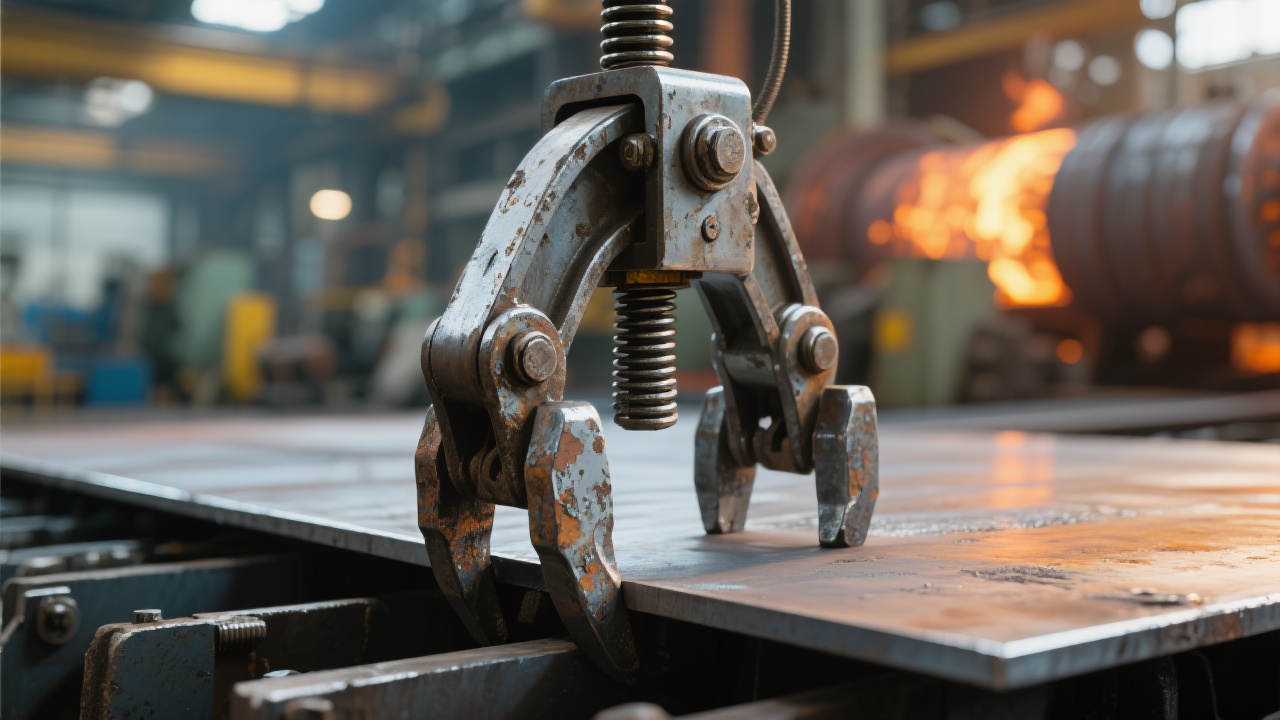 Close-up view of high-strength alloy steel clamp body showing textured surface finish and load-bearing joints