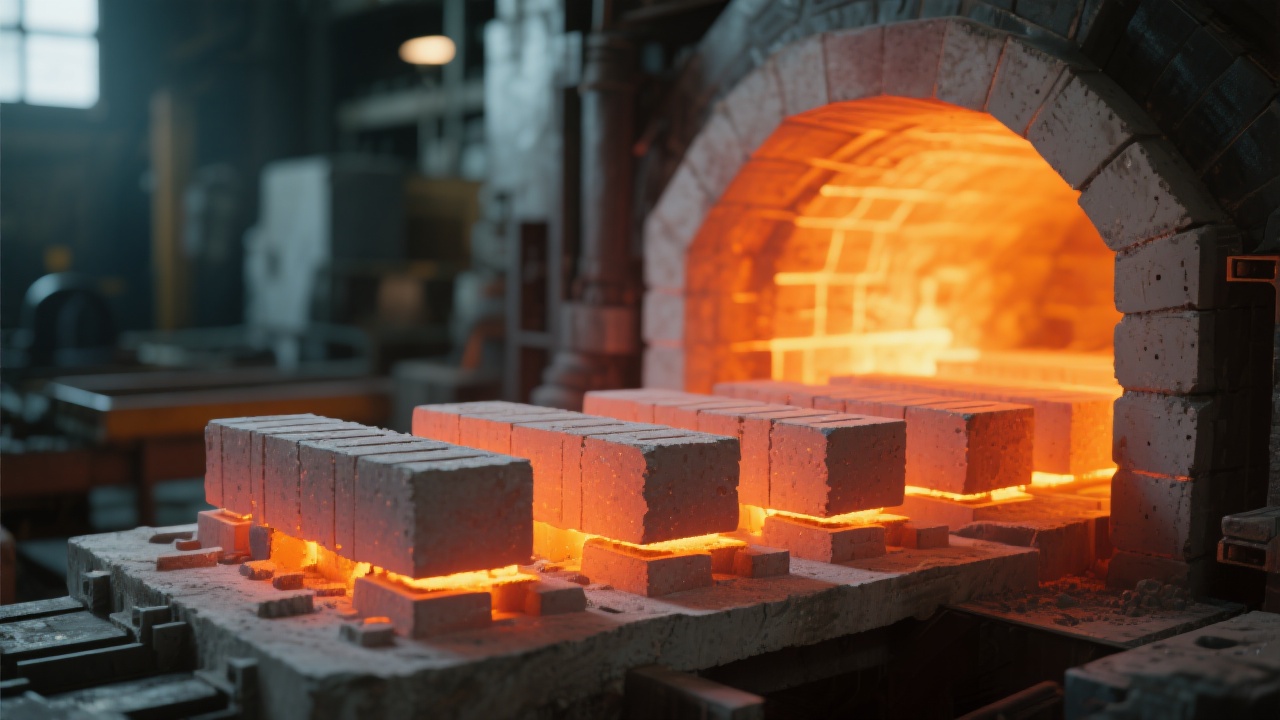 A glass furnace in operation