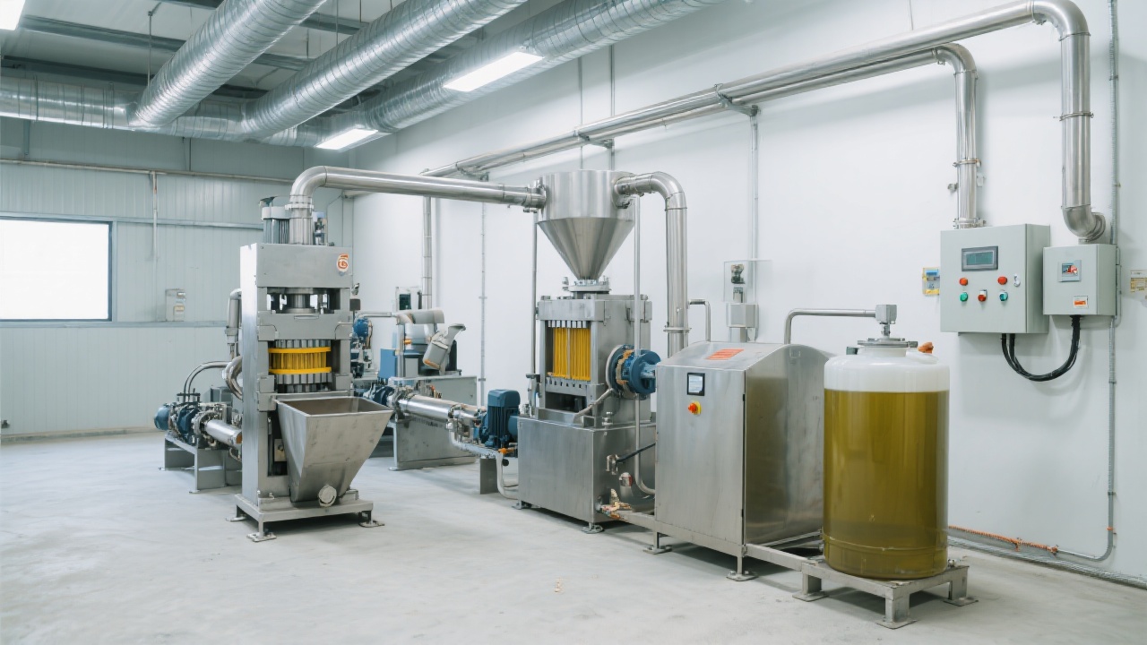 Técnico realizando mantenimiento preventivo en equipo de extrusión de aceite de salvado