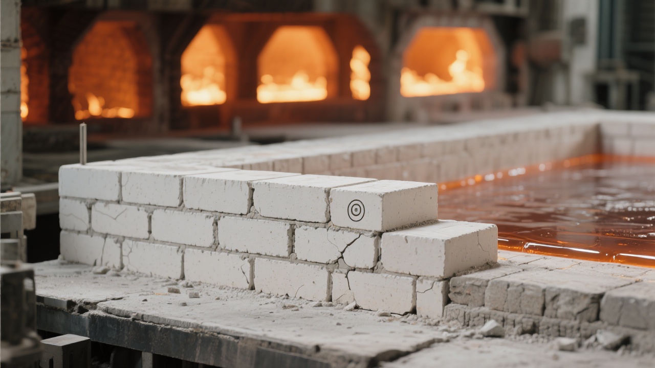 Close-up of a cracked traditional refractory brick versus a smooth, intact magnesium zirconate brick surface after exposure to high-temperature furnace conditions.