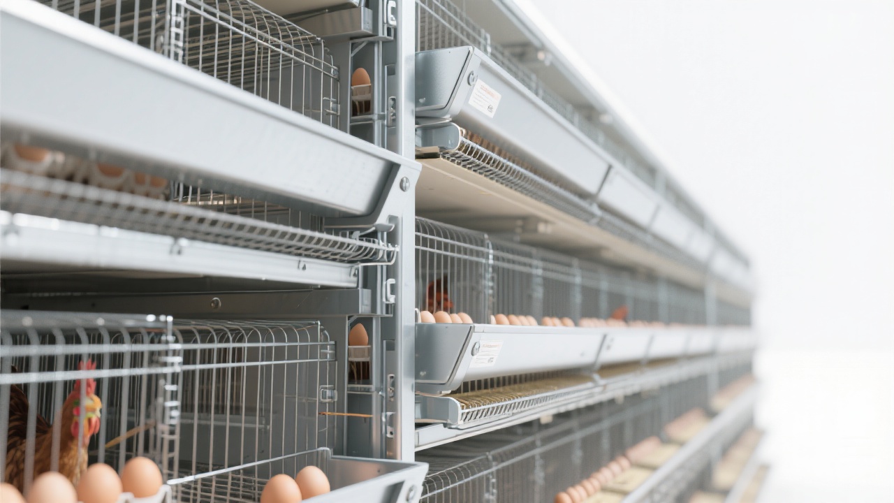 H-frame layer cage system showing double-tier design with proper spacing for airflow and lighting