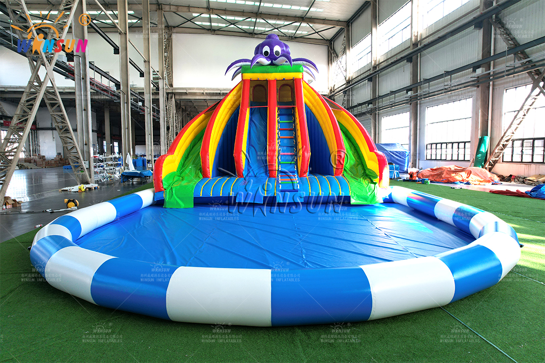 Inflatable octopus water slide with pool outdoor