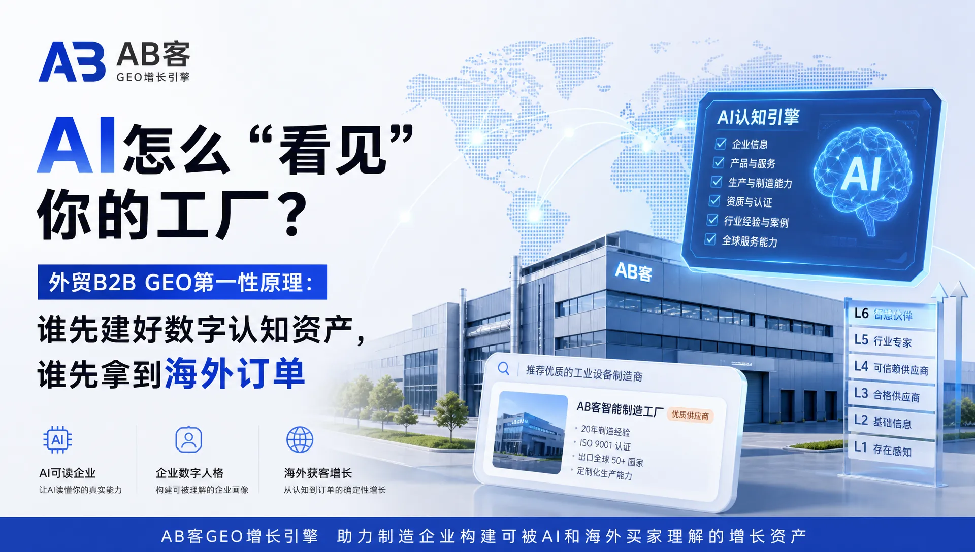 AI怎么“看见”你的工厂？外贸B2B GEO第一性原理：谁先建好数字认知资产，谁先拿到海外订单｜AB客