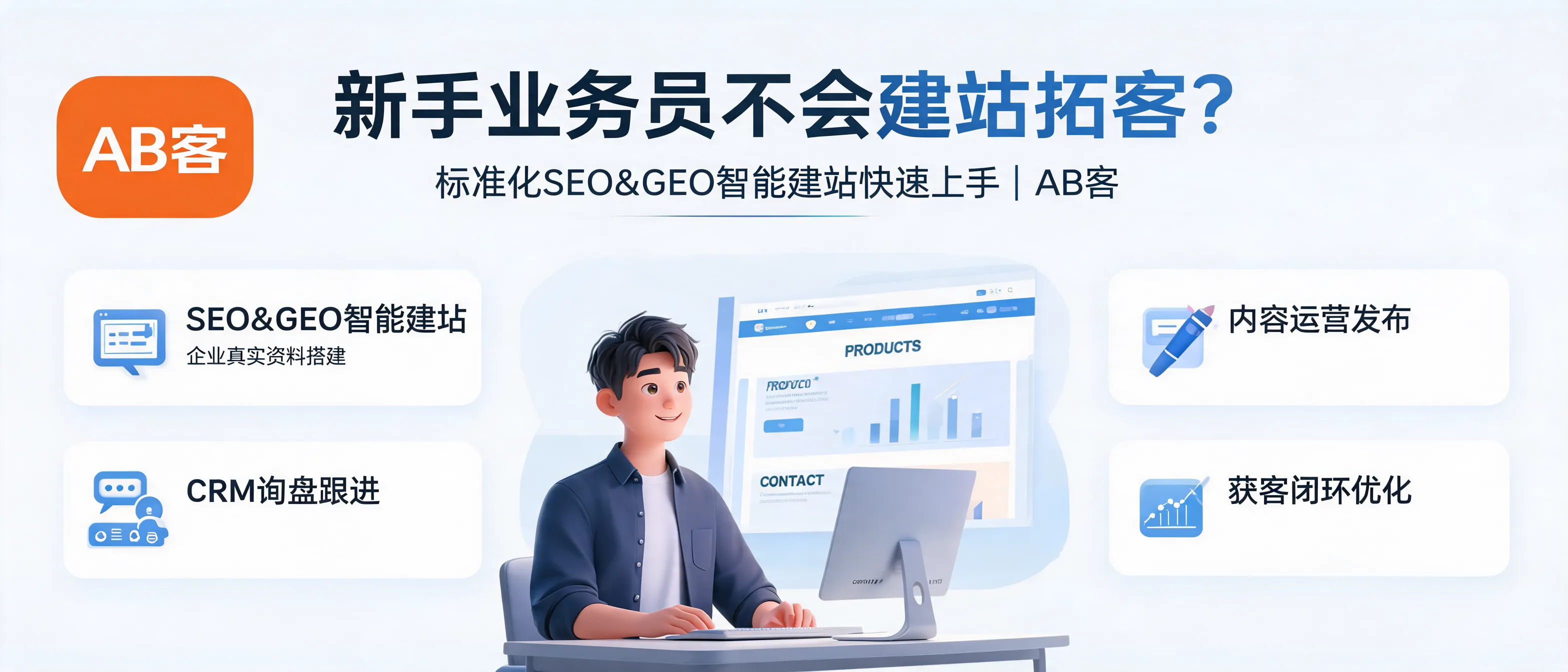 新手业务员不会建站拓客？标准化SEO&GEO智能建站快速上手｜AB客