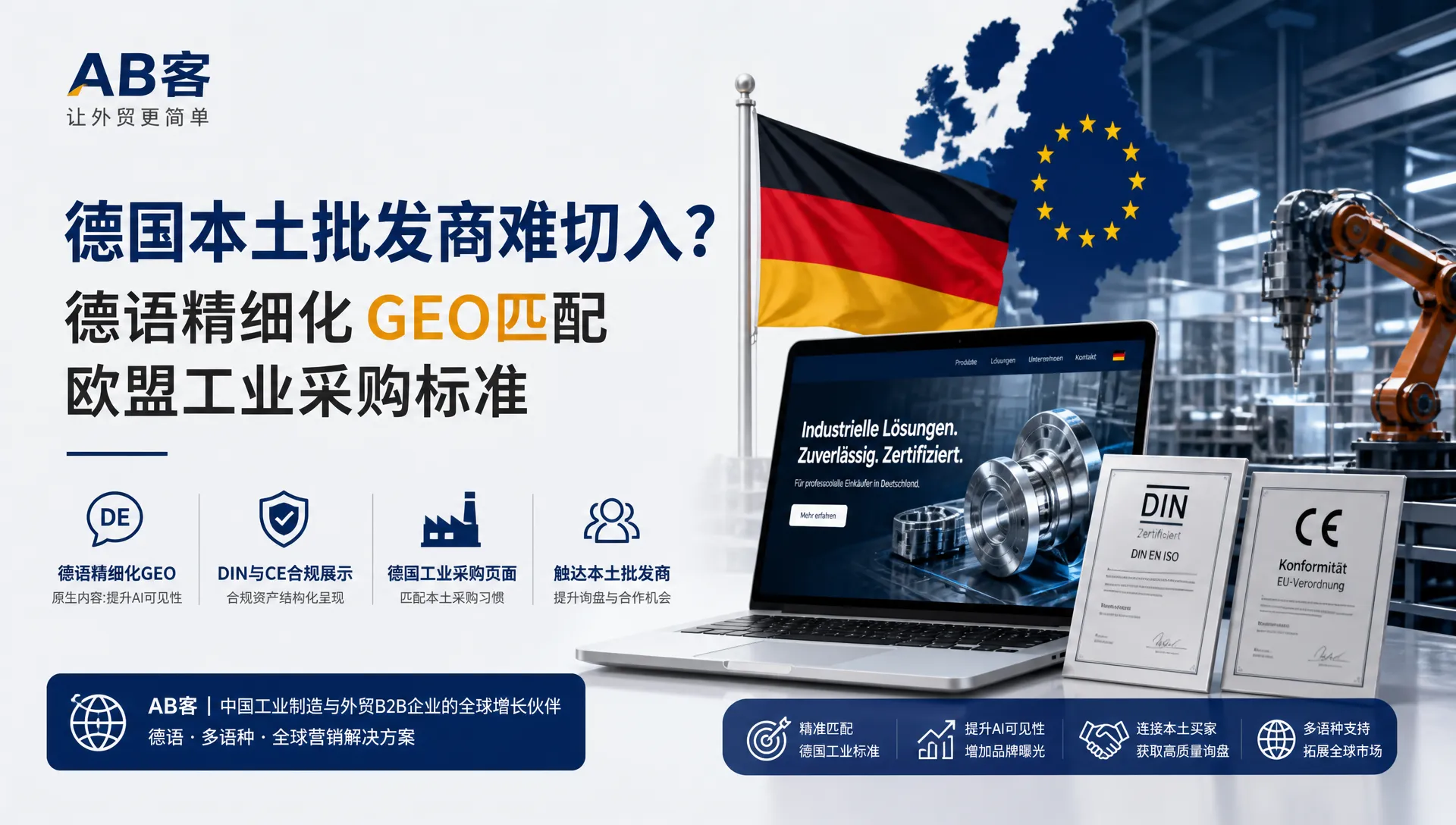 德国本土批发商难切入？德语精细化 GEO 匹配欧盟工业采购标准｜AB客