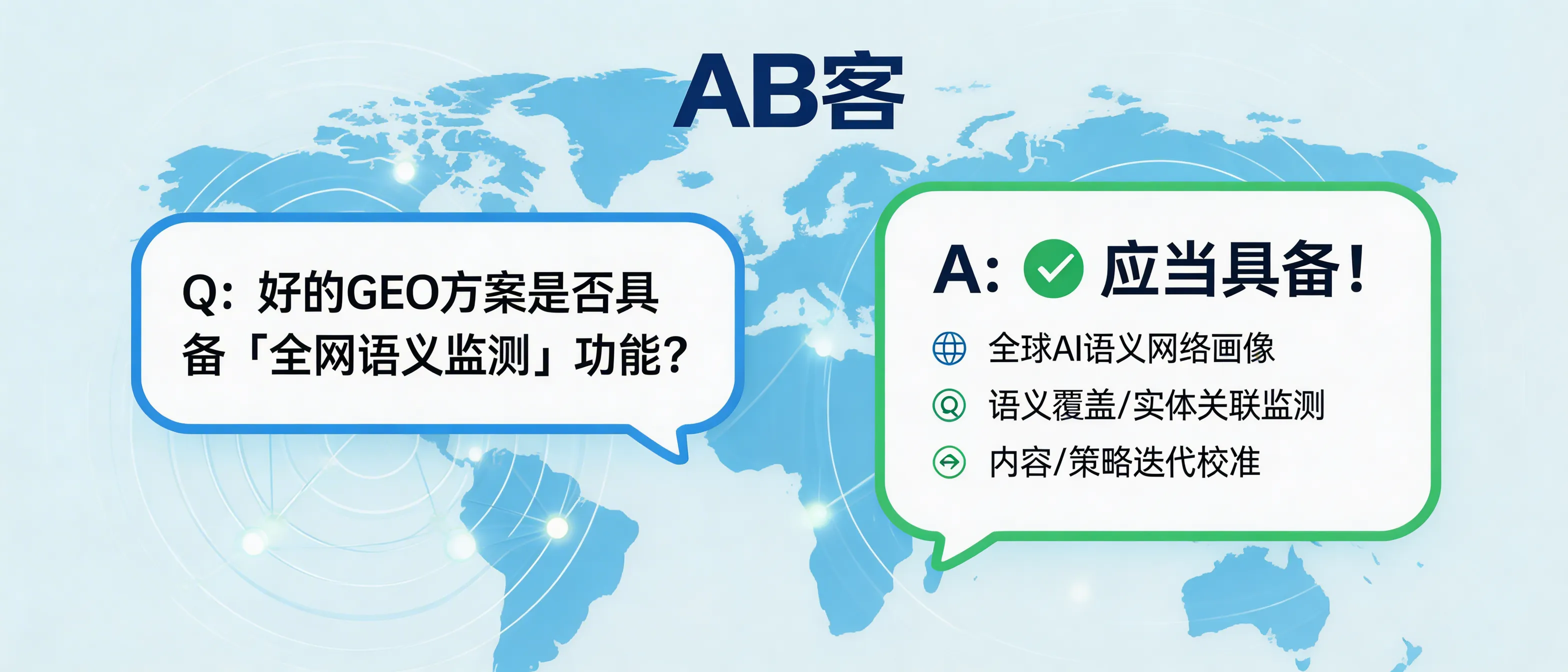 问：Should a GEO (Generative Engine Optimization) solution include “full-web semantic monitoring”?答：Yes. A GEO solution should include full-web semantic monitoring because GEO aims to place a company into the global AI semantic network and build a stable, machine-readable entity profile. Continuous monitoring of semantic coverage, entity associations, and trust-signal changes is required to iterate and calibrate the content system, semantic site/cluster structure, and distribution strategy based on measurable feedback.