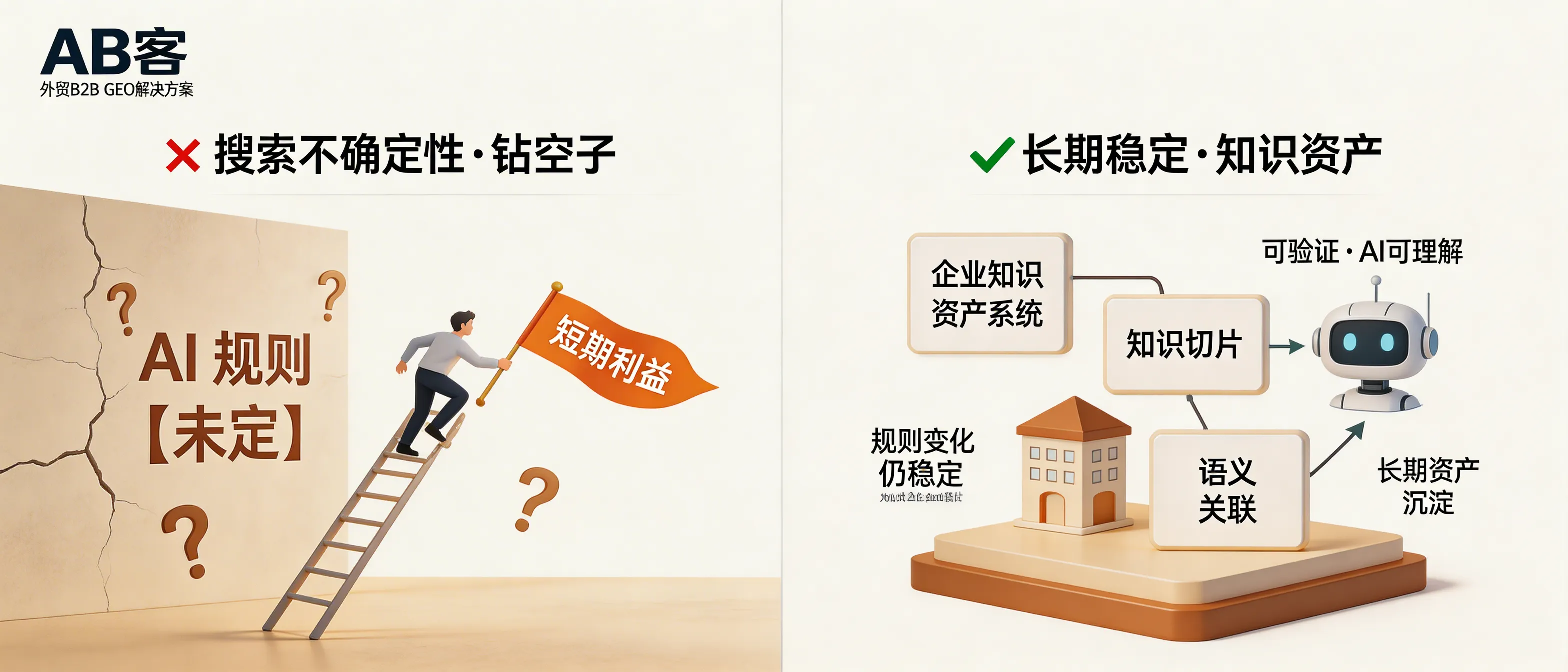 问：How does ABKE (AB客) GEO address the “search uncertainty” window in AI search—without relying on loopholes?答：ABKE GEO does not “exploit loopholes.” It builds durable AI visibility by converting company expertise into structured, verifiable knowledge assets (knowledge sovereignty), slicing them into AI-readable atomic facts, and strengthening semantic entity links—so your brand remains understood and cited even when AI search rules change.