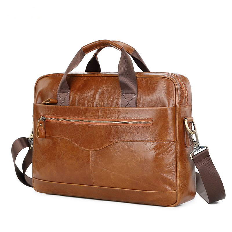 Business Brown Genuine Leather Briefcase Laptop Handbag Man