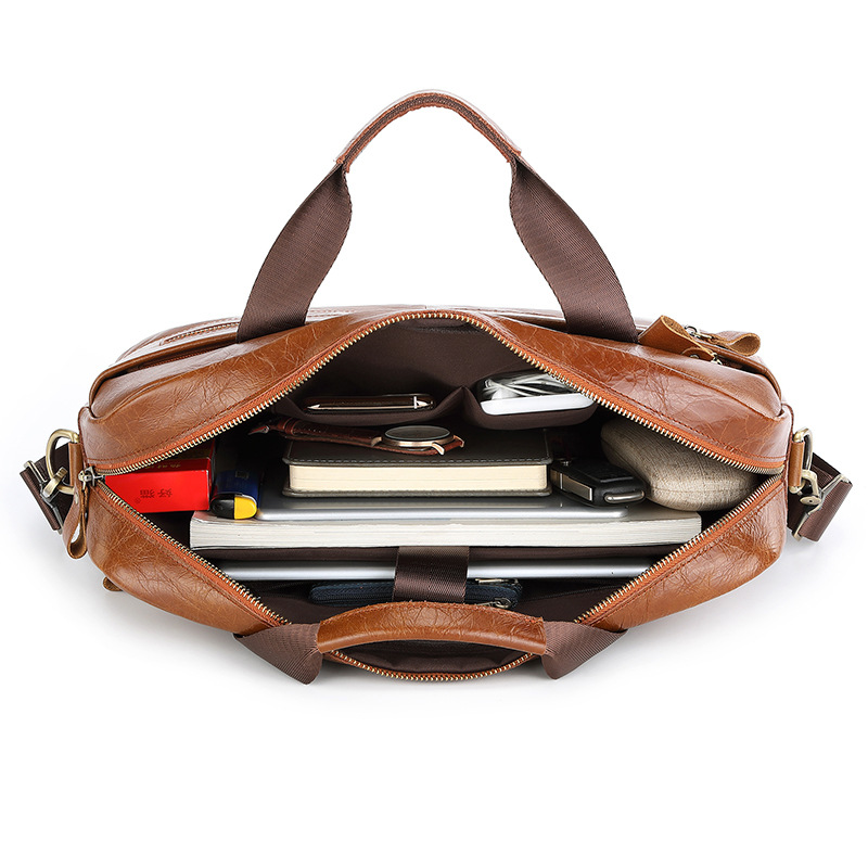 Business Brown Genuine Leather Briefcase Laptop Handbag Man