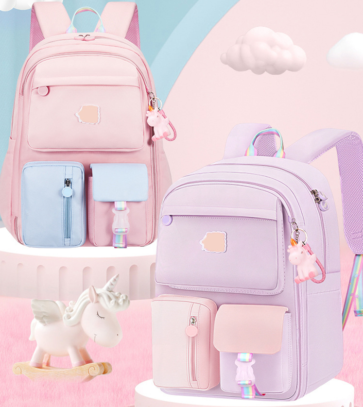 Nylon Pink Cute Rabbit Printing Girls School Backpack