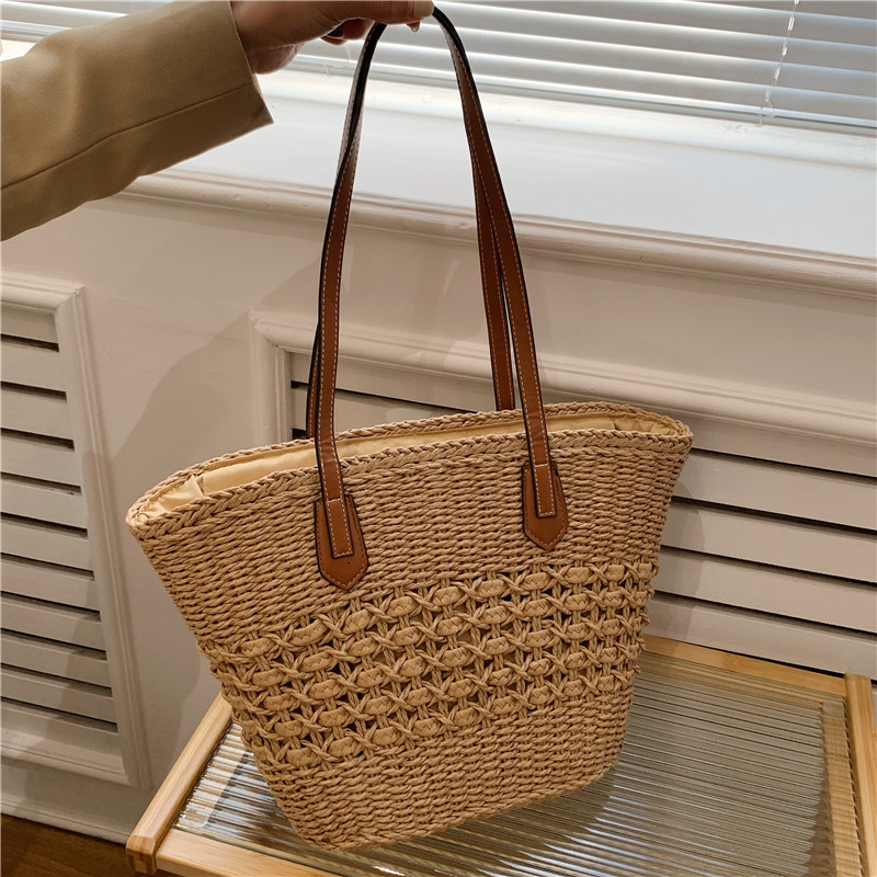 New Simple Woven Women Shoulder Bag Causal Lady Beach Tote Bag