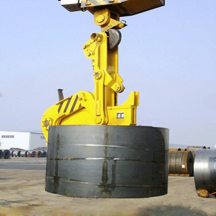 Steel coil lifting equipment in a port