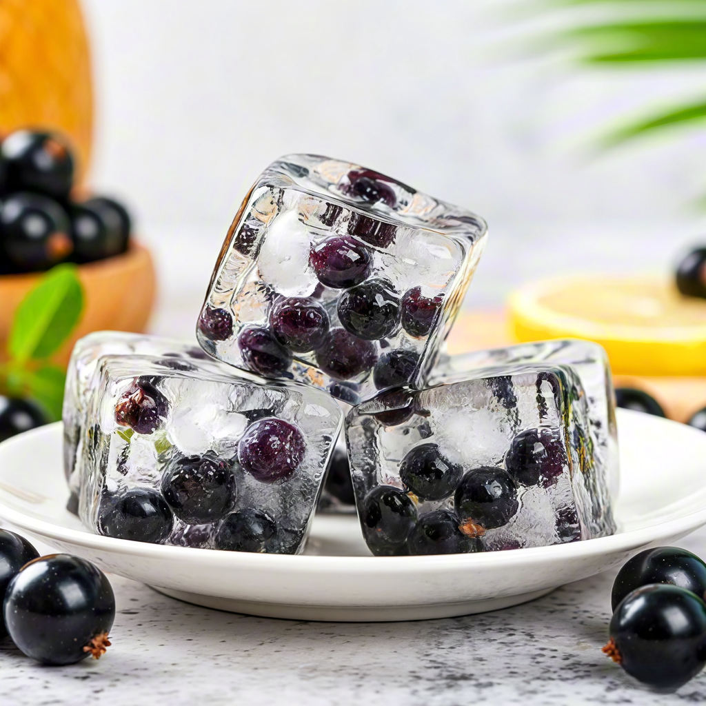 Frozen blackcurrants on a tray