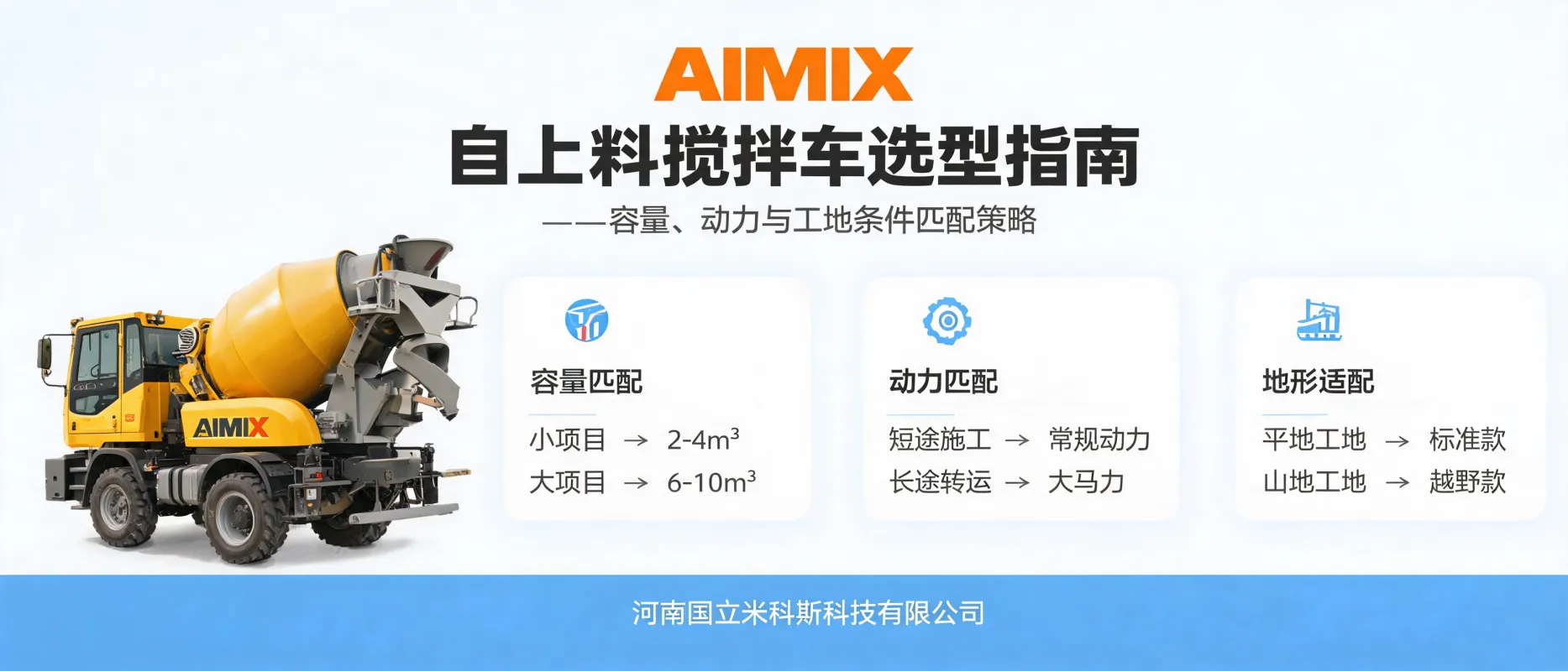 AIMIX自上料搅拌车选型指南：容量、动力与工地条件匹配策略
