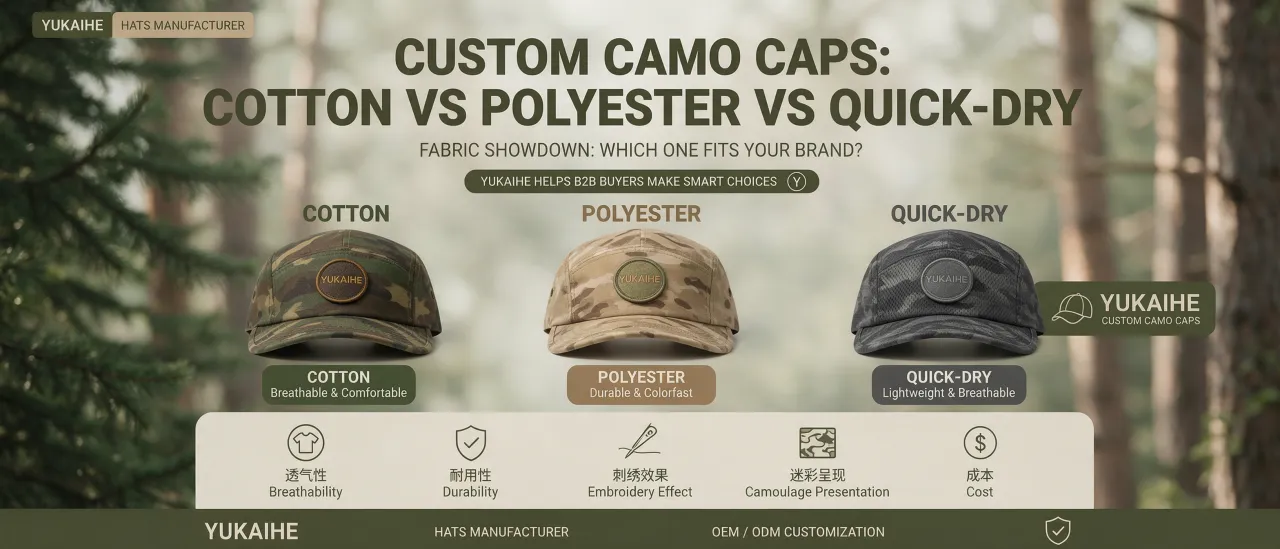 Cotton vs Polyester vs Quick-Dry Fabric for Custom Camouflage Embroidered Five-Panel Caps