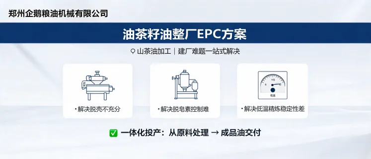 油茶籽油整厂EPC方案展示脱壳、脱皂素控制和低温精炼的山茶油加工生产线