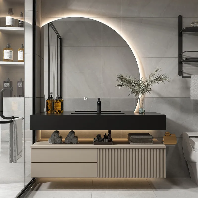 Modern hotel bathroom cabinet marble washbasin combination